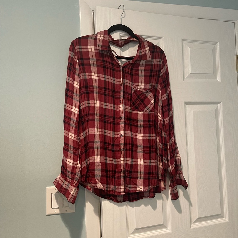 Plaid Button up with tie Back